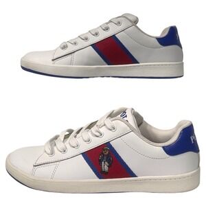 Polo Ralph Lauren Quilton Bear Boys 6.5 White Red Blue Sneakers RFS10868 CLEAN